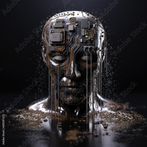 Futuristic Robot Artificial intelligence come out from melting motherboard Generative AI