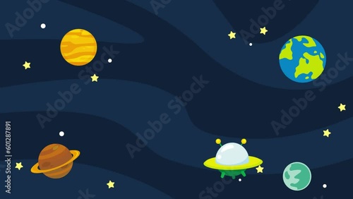 outer space cartoon scene motion seamless loop background