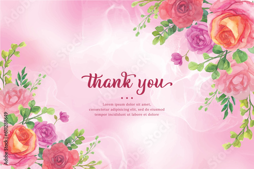 thank you card template with watercolor flower elements