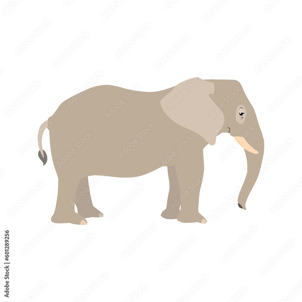 Fototapeta premium Animal illustration. Standing elephant drawn in a flat style. Isolated object on a white background. Vector 10 EPS