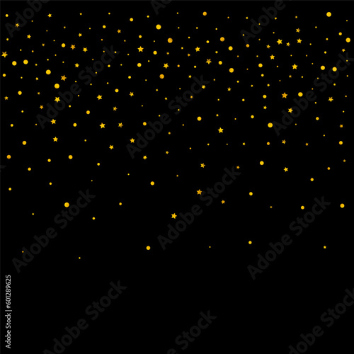 Gold Stars Paper Vector Black Background. Falling