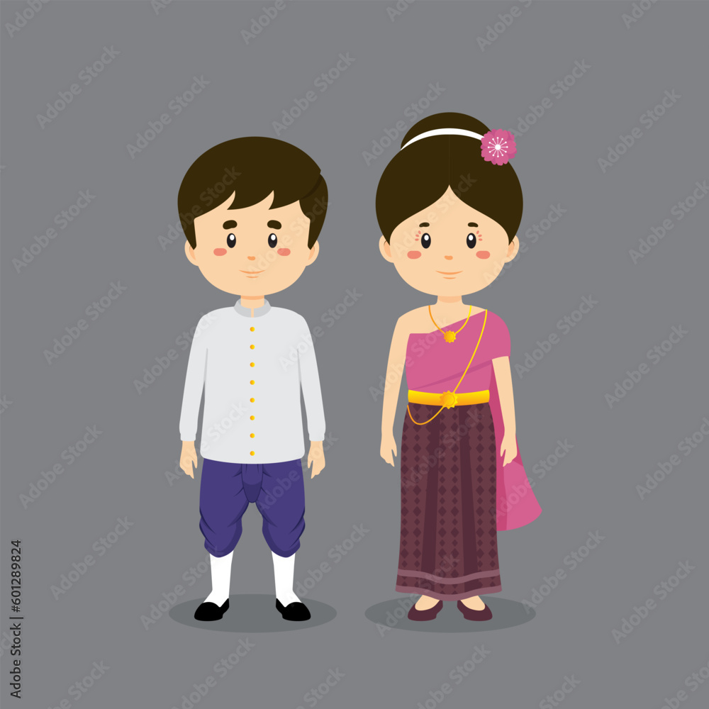 Couple Character Wearing Thailand Traditional Dress Couple Character Wearing Thailand Traditional Dress
