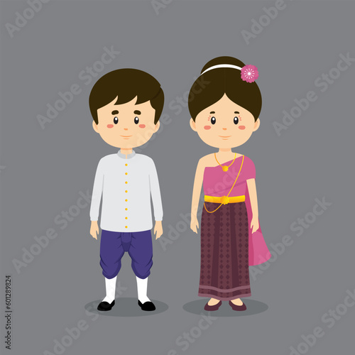 Couple Character Wearing Thailand Traditional Dress