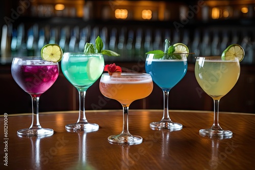 diverse selection of colorfully crafted cocktails, each with its own special twist, created with generative ai