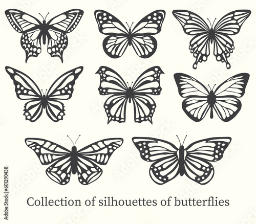 set of butterflies isolated Collection of silhouettes of butterflies
