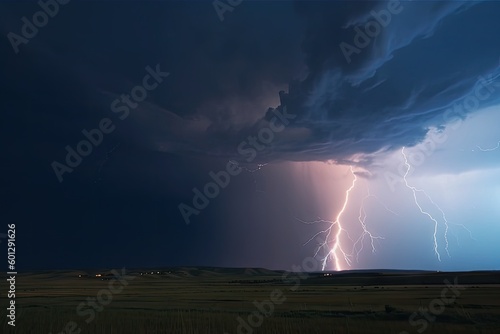 lightning storm with tornado visible in the distance, created with generative ai © altitudevisual