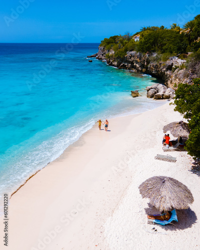 Foto Playa Kalki Beach Caribbean island of Curacao, Playa Kalki in Curacao, white beach with a blue turqouse colored ocean