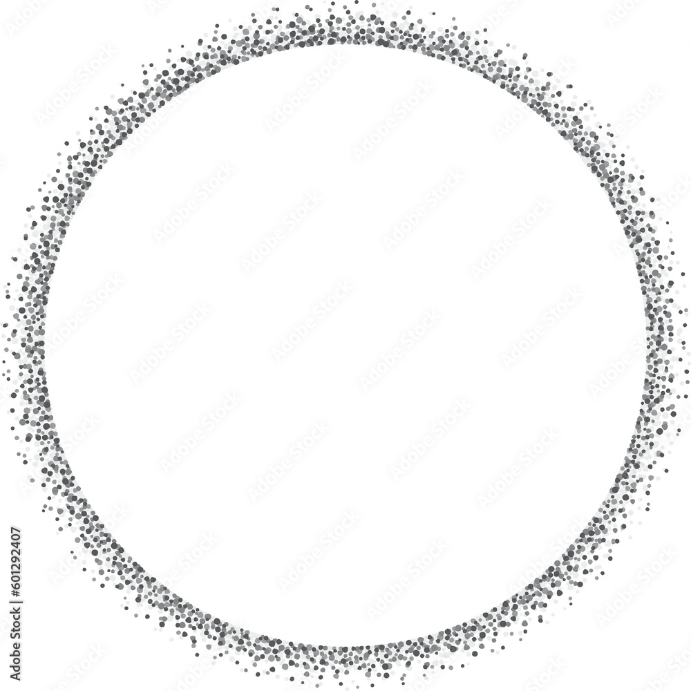 Circle border with small fading dots, gray. A circular border to use as a frame for your designs, made with messy, irregular gray dots. Circle border with small fading dots, gray. A circular border to use as a frame for your designs, made with messy, irregular gray dots.