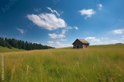 small house background in the middle of the meadow