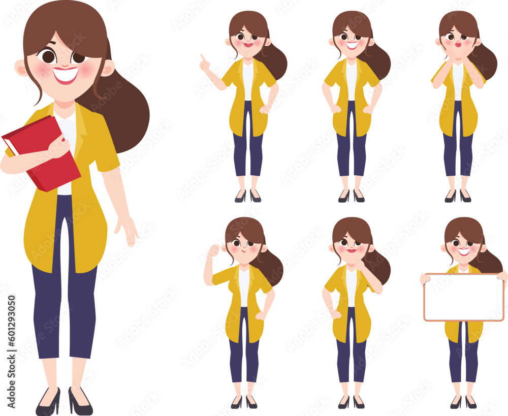 Businesswoman character in different poses set vector illustration Businesswoman character in different poses set vector illustration