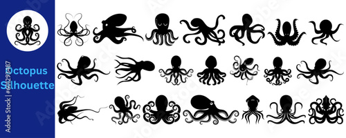 Obraz na plátně Set of silhouettes of Octopus