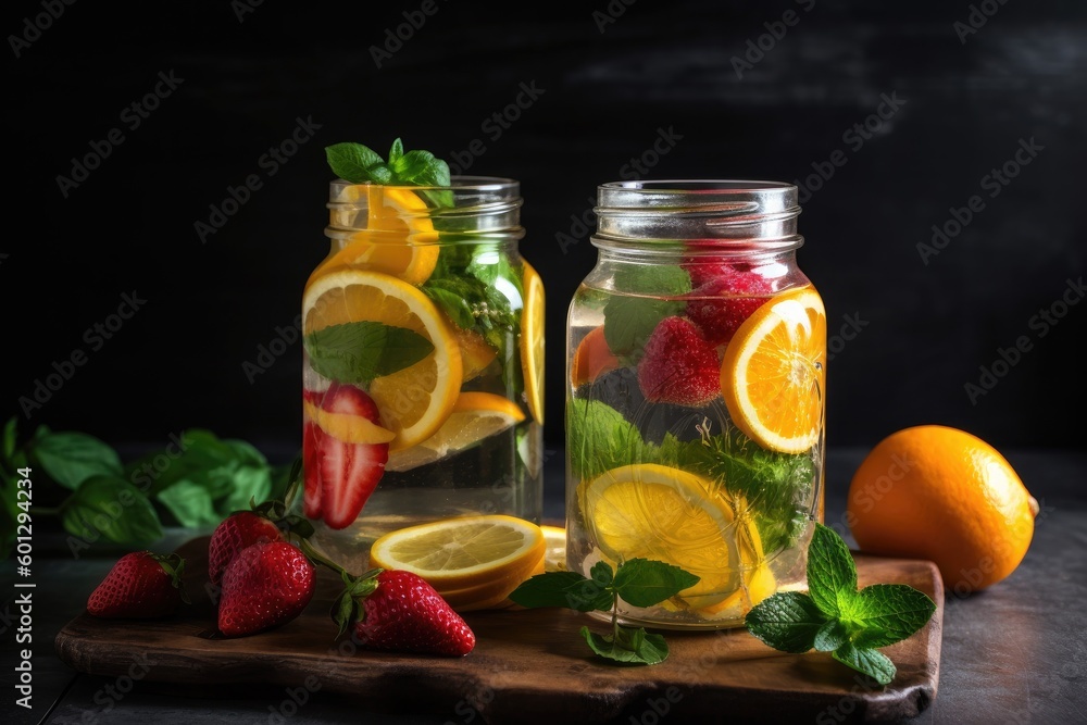 refreshing fruit-infused water with slice of citrus and mint leaves, created with generative ai refreshing fruit-infused water with slice of citrus and mint leaves, created with generative ai