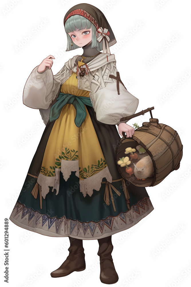 平民(村人)の女性キャラクターの全身イラスト(AI generated image) Stock イラスト | Adobe Stock