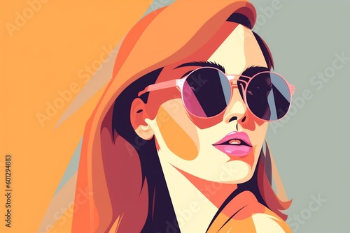 woman female style glasses design fashion illustration girl portrait poster modern. Generative AI.