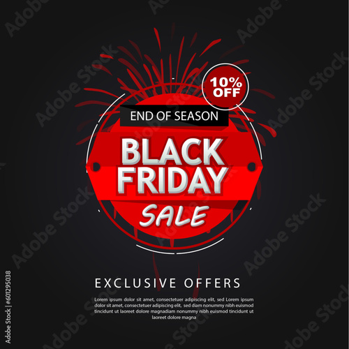 black Friday end of season, black Friday sale offer banner, discount 10% off vector illustration.