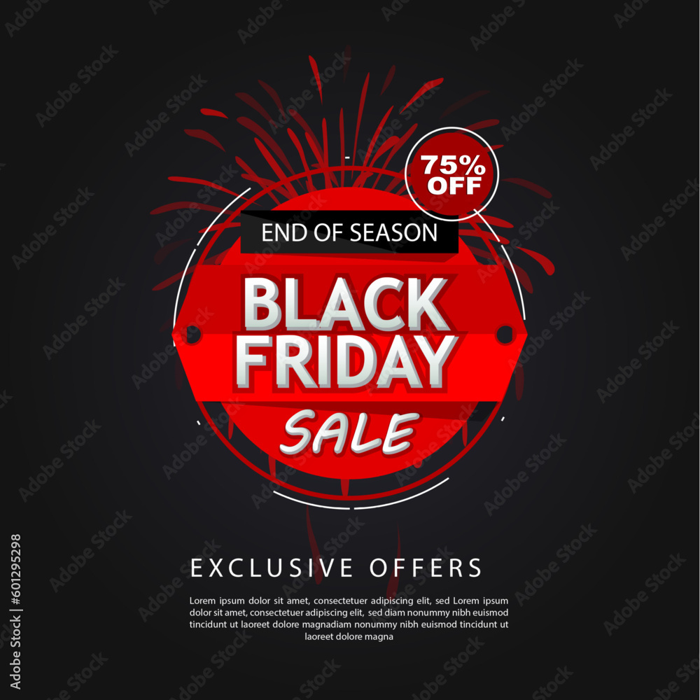 black Friday end of season, black Friday sale offer banner, discount 75% off vector illustration.
