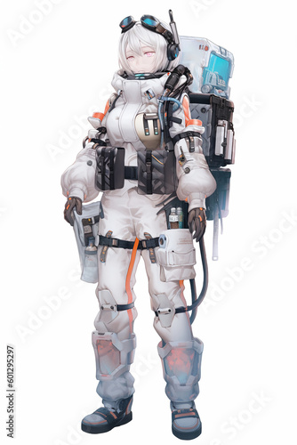 衛生兵(メディック)の女性キャラクターの全身イラスト(AI generated image) © Game Material Store