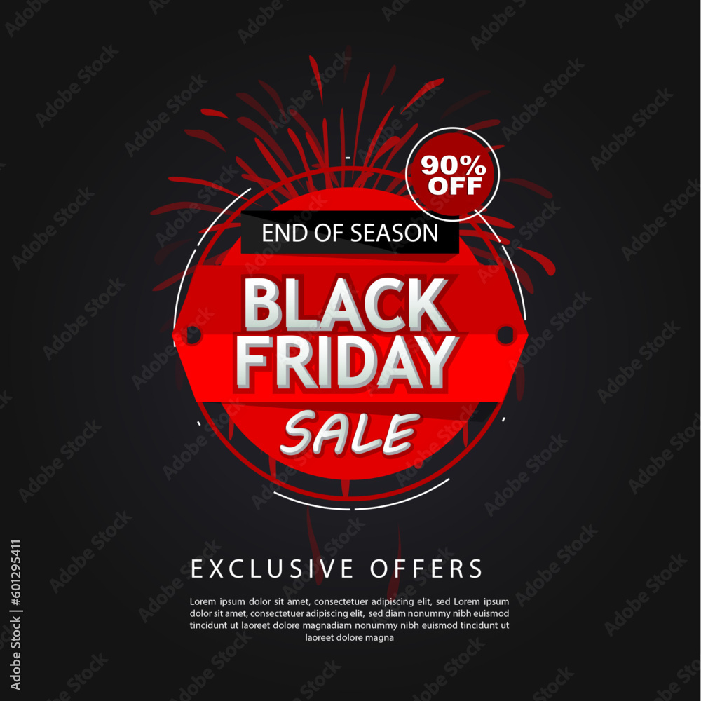 black Friday end of season, black Friday sale offer banner, discount 90% off vector illustration.