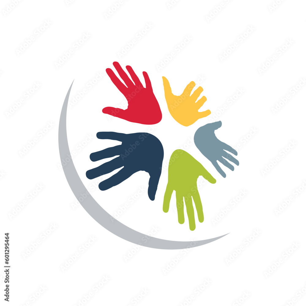 Teamwork and solidarity, multiracial hands. Diversity concept. Vector template, logo design Teamwork and solidarity, multiracial hands. Diversity concept. Vector template, logo design