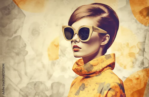 Obraz Moda, kobieta w stylu retro. pop-art. wygenerowane przez sztuczną inteligencję 