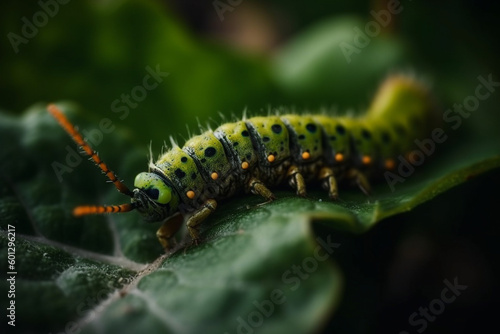 Catepillar on vegetable leaves, pest control in agriculture concept, generative AI © marcin jucha