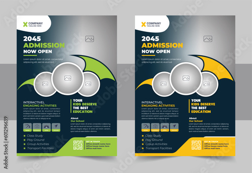 Kids Childrens back to school education admission flyer poster layout, book cover, leaflet, poster, brochure design