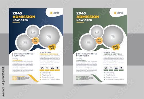 Kids back to school education admission flyer poster template, Kids Childrens back to school education admission flyer poster layout, book cover, leaflet, poster template