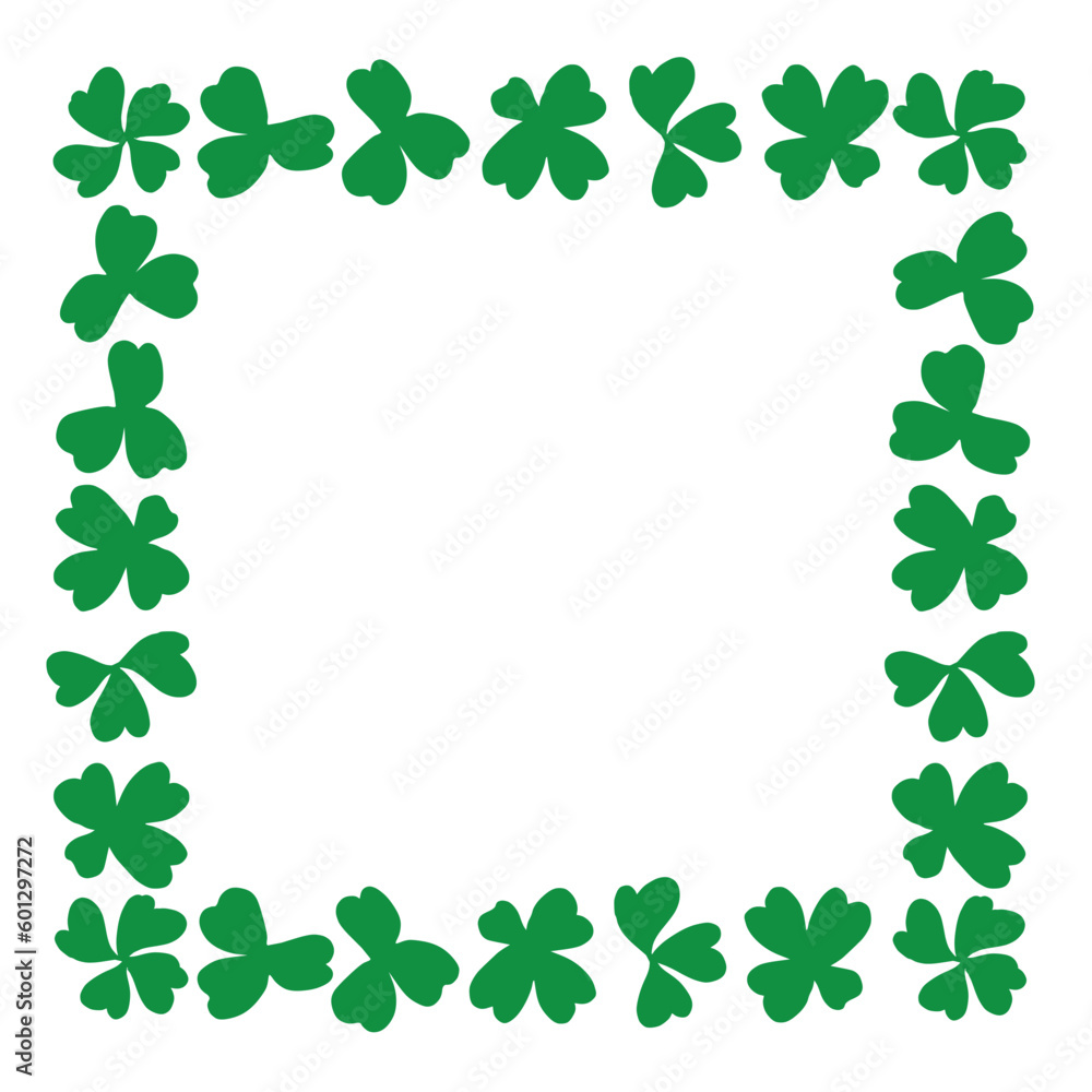 Square frame with clover plant and place for your text. Vector illustration on a white background. Template for design, print, invitation or background.
Square frame with clover plant and place for your text. Vector illustration on a white background. Template for design, print, invitation or background.