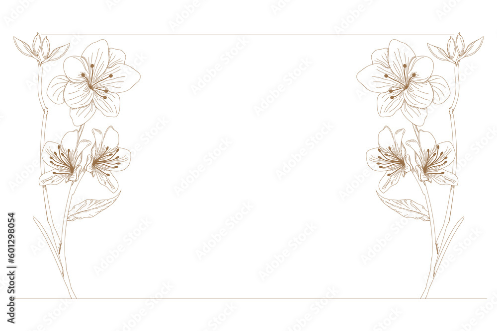 Floral border frame card template. 
flat background. 
azalea flowers. Vector design illustration.