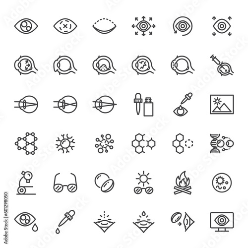Human eye icons set, Ocular Nanomedicine, Nanotechnology concept, vector simple thin line icon