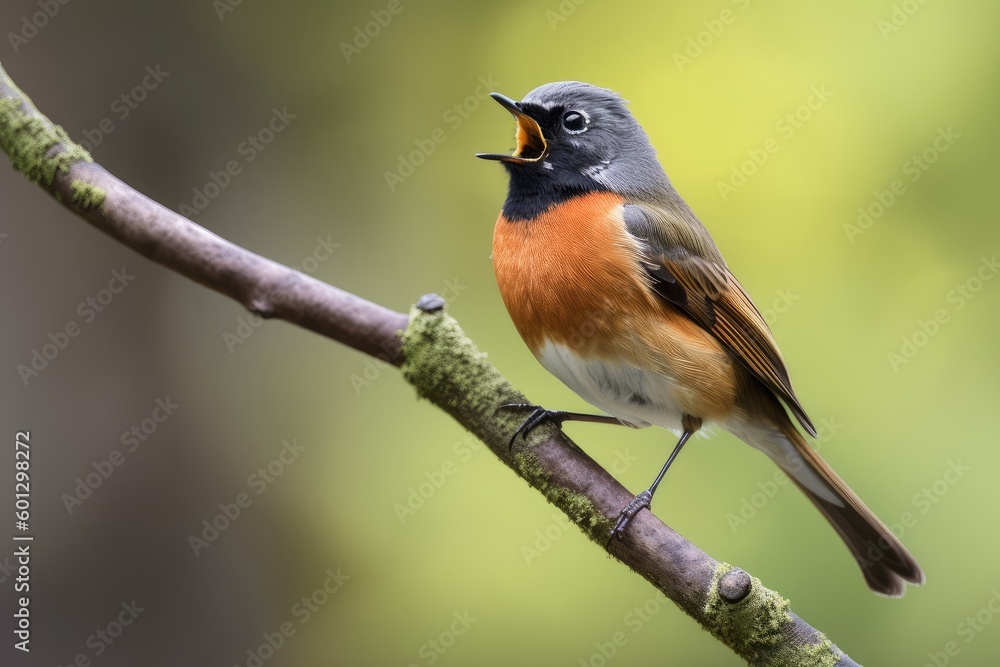 redstart perched on branch, singing its distinctive song, created with generative ai redstart perched on branch, singing its distinctive song, created with generative ai