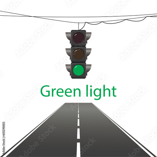 Traffic regulation. Green traffic light. Vector illustration.