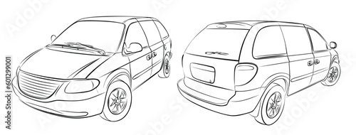 The sketches of a old minivans.
