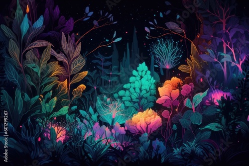 neon plants and galaxies, a cosmic combination of vibrant colors and deep space, created with generative ai