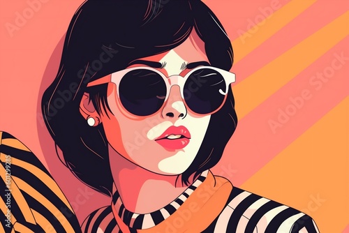 poster woman modern illustration design fashion glasses hat portrait style girl. Generative AI.