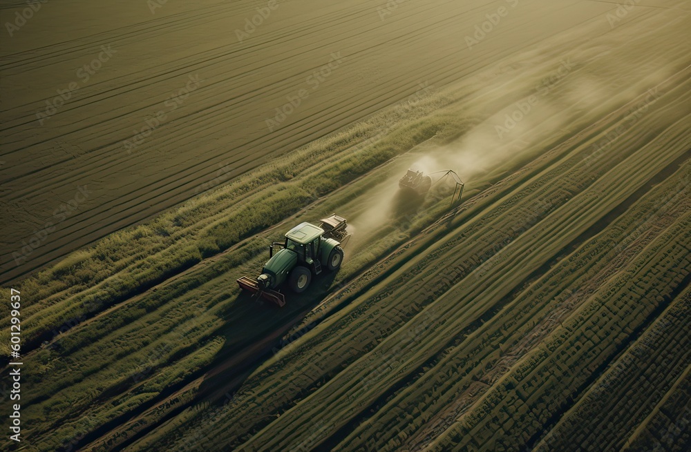 Aerial view of combine harvester. Harvest of rapeseed field. Industrial background on agricultural theme. Biofuel production from above. Agriculture and environment in European Union. Generative Ai. Aerial view of combine harvester. Harvest of rapeseed field. Industrial background on agricultural theme. Biofuel production from above. Agriculture and environment in European Union. Generative Ai.