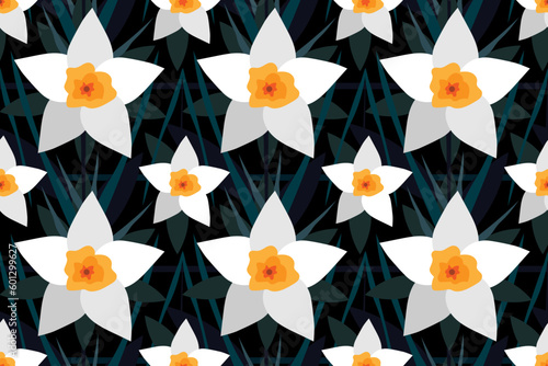 Elegant daffodil seamless vector pattern for design and decoration.