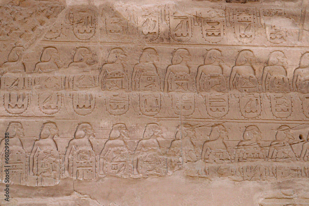 War prisoners in ancient egypt as carving at Karnak temple in Luxor, Egypt 