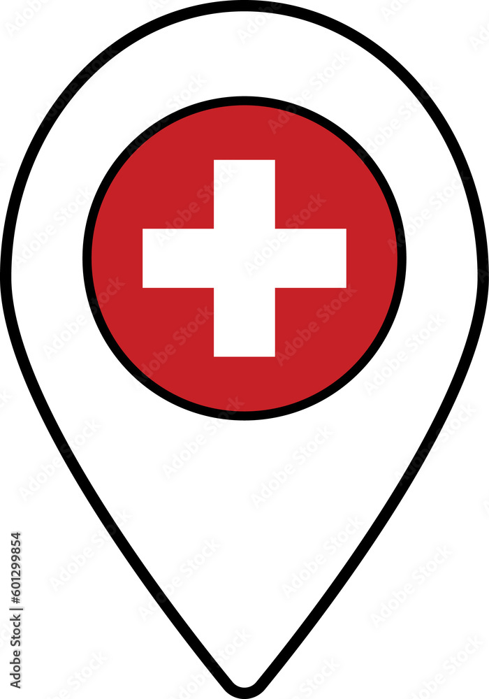 Switzerland flag map pin navigation icon. Switzerland flag map pin navigation icon.