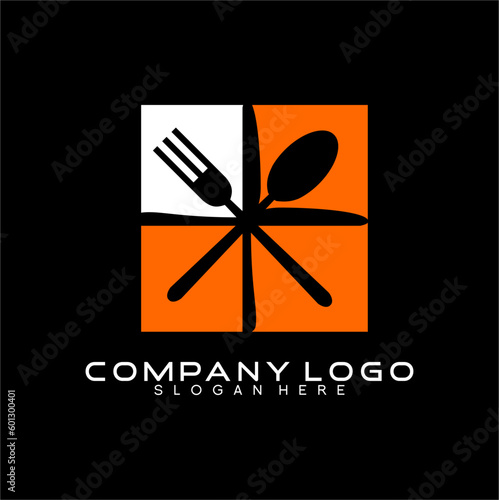 Cafe, restaurant identity logo design with window symbol, spoon and fork.