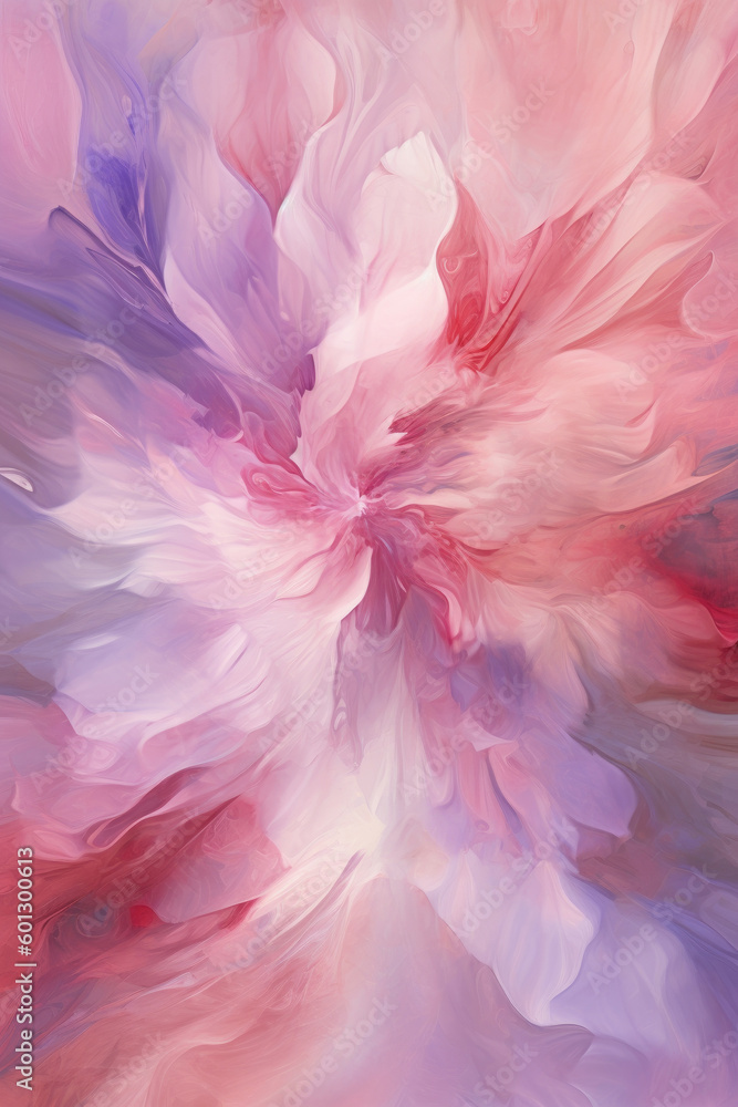 An abstract pink flower paint illustration serves as an elegant background for cards or invitations. Hand-painted botanical elements, and vintage design make it perfect for weddings. Generative Ai