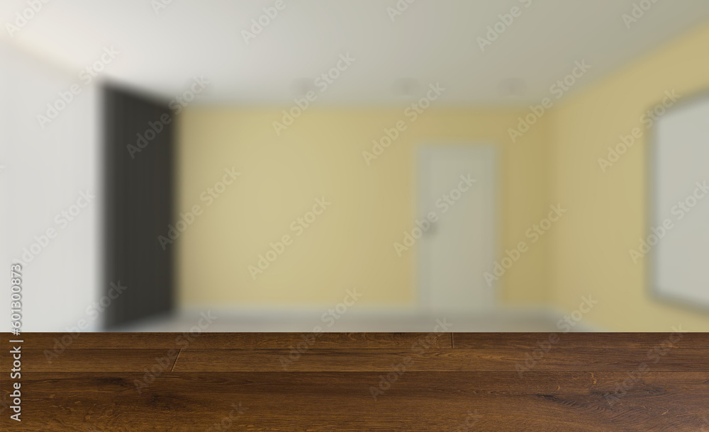 Modern meeting room. 3D rendering.. Background with empty wooden table. Flooring.