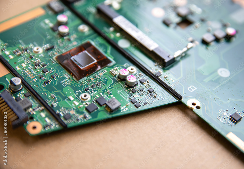 A computer motherboard for a laptop with a processor. A computer motherboard for a laptop with a processor.