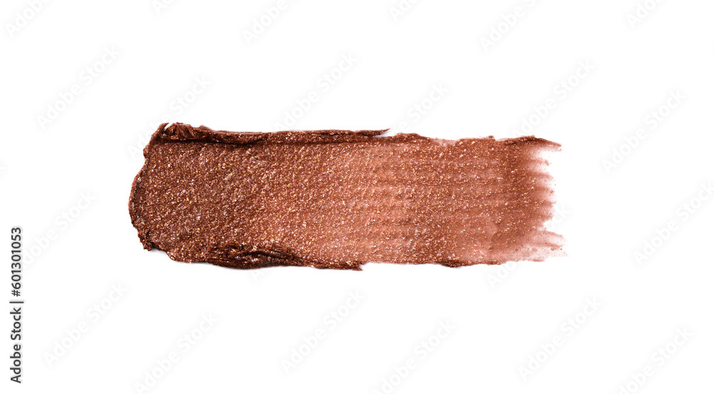 Wet bronzer, eye shadow smear isolated on white background. Bronze glittering eye shadow color swatch. Wet bronzer, eye shadow smear isolated on white background. Bronze glittering eye shadow color swatch.