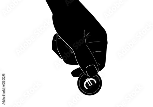 Icono de ahorro o préstamo. Mano dando una moneda de euro