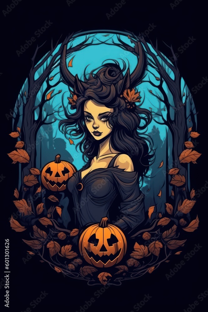 Brunette vampire woman, Halloween conception. Beautiful illustration picture. Generative AI