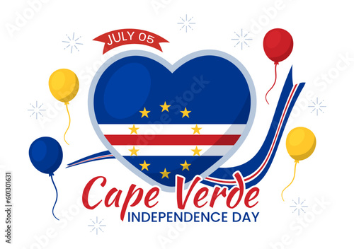 Happy Cape Verde Independence Day Vector Illustration with Waving Flag in Happy Holiday on July 5 Flat Cartoon Hand Drawn Landing Page Templates