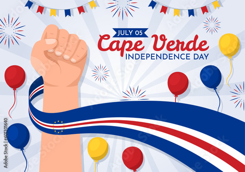 Happy Cape Verde Independence Day Vector Illustration with Waving Flag in Happy Holiday on July 5 Flat Cartoon Hand Drawn Landing Page Templates