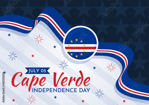 Happy Cape Verde Independence Day Vector Illustration with Waving Flag in Happy Holiday on July 5 Flat Cartoon Hand Drawn Landing Page Templates