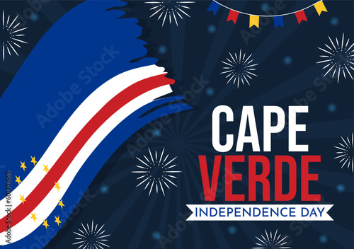 Happy Cape Verde Independence Day Vector Illustration with Waving Flag in Happy Holiday on July 5 Flat Cartoon Hand Drawn Landing Page Templates